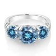 thumbnail image 4 of Gem Stone King 925 Sterling Silver Round Blue Moissanite 3 Stone Ring for Women (3.50 Cttw, Size 8), 4 of 6