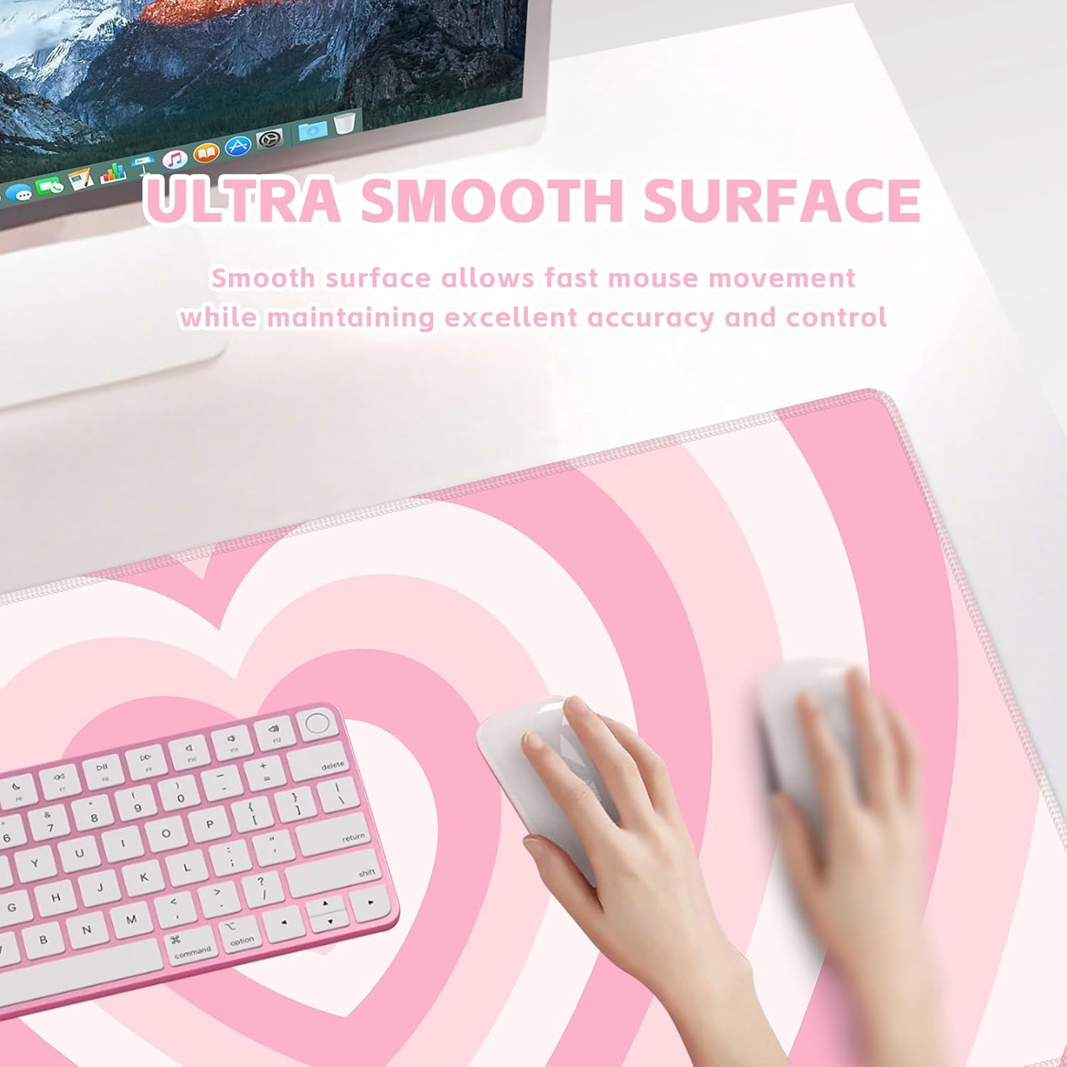 Pink Desk Mat,XXL Extended Large Mouse Pad,Gaming Mousepad with Stitched Edge,Non-Slip Rubber Base Keyboard Desk Pad for Home Office Study Game (Pink Heart)