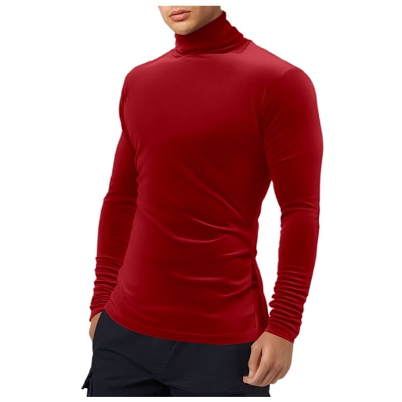 JTieacloth Winter Warm Sweaters Men's Solid Color High Neck Long Sleeve Pullover Sweater For Spring Autumn Winter Knitwear(Red)