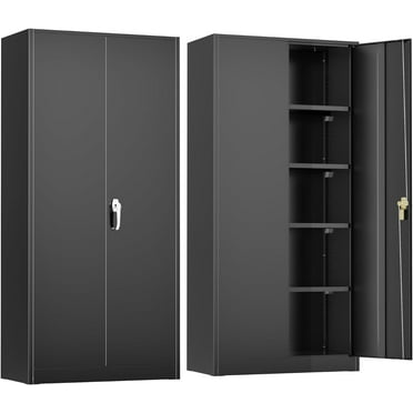 Metal Storage Cabinet, 72" Black Locking Storage Cabinets with Doors and 4 Shelves, Tall Tool Storage Cabinet for Garage, Steel Lockable File Cabinet Metal Locker for Home Office, Classroom
