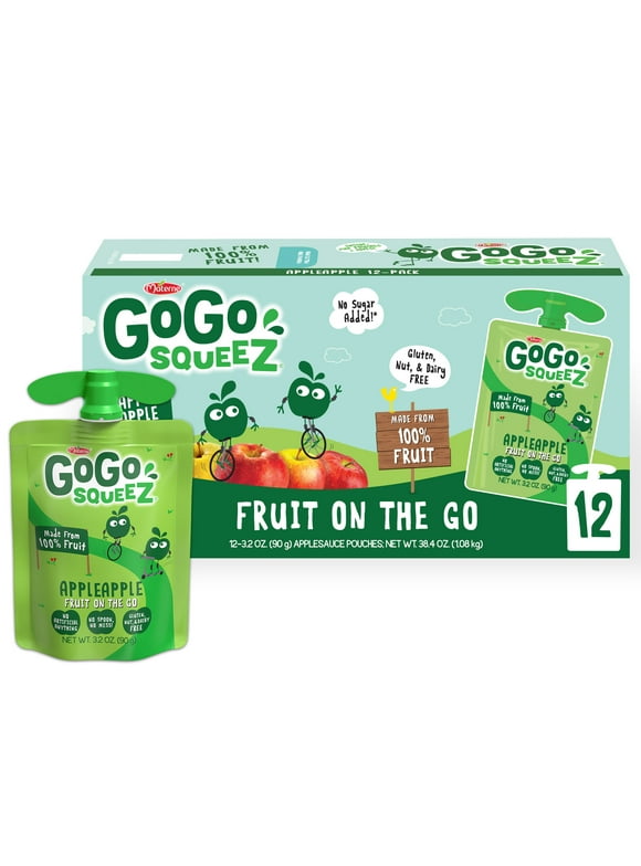 (12 Pack) GoGo Squeez Applesauce Apple Apple Snack Pouch, 3.2 oz