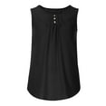 thumbnail image 4 of Summer Casual Loose Tank Tops for Women O Neck Buttons Pleated Solid Loungewear Flowy Tees Black,S, 4 of 6