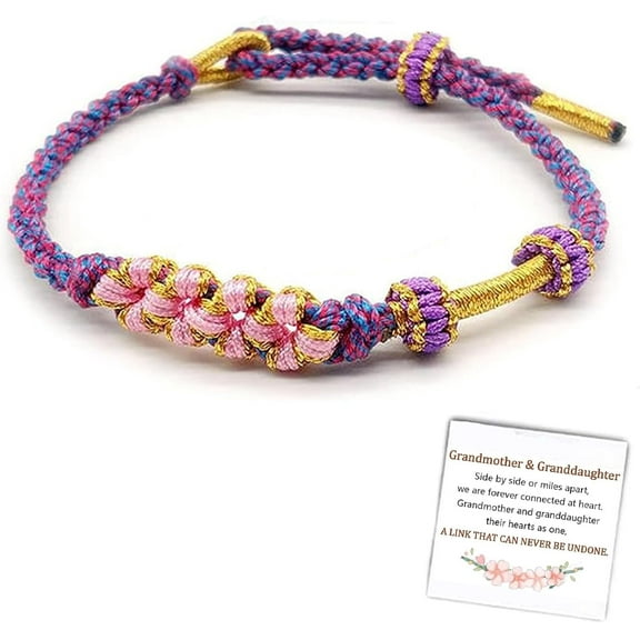 To My Granddaughter A Link That Can Never Be Undone Cherry Knot Bracelet, Granddaughter Bracelet from Grandma Adjustable Hand Braided DIY Bracelet For Women Birthday Jewelry Gifts