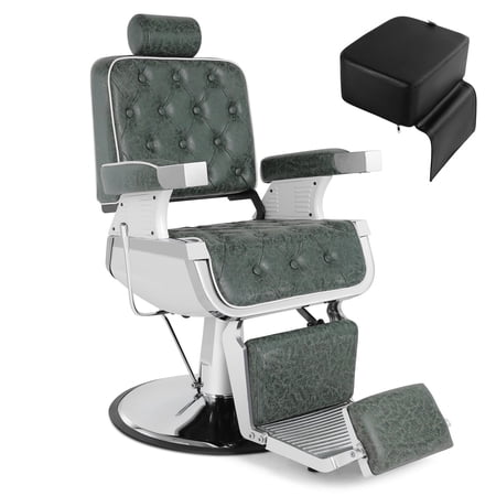 Artist Hand Vintage Hydraulic Recline Barber Chair All Purpose Heavy Duty Beauty Salon Spa(Green)