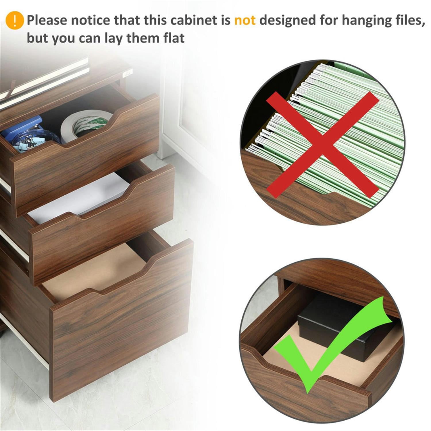 Demi Bonn Rolling Filing Cabinet with Castors, Modern 3 Drawer File Cabinet for Home Office, Vertical Printer Stand, Brown