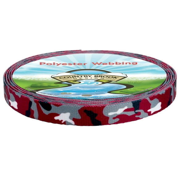 Country Brook Design® 5/8 Inch Crimson and White Camo Polyester Webbing, 10 Yards