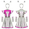 thumbnail image 3 of iiniim Kids Girl's Shiny Alien Costume Outfit Cap Sleeve Metallic Dress with Headband for Halloween Party Pink 10, 3 of 7