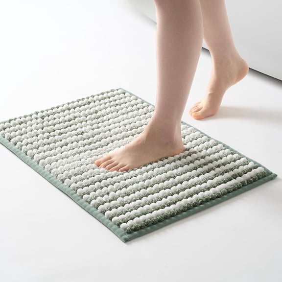 Chunky Ombre Chenille Bathroom Rug 17"x24", Small Water Absorbent Soft Bath Rugs for Floor, Thick Non Slip Mat Washable Quick Dry Shower Mats, Sage Green and White