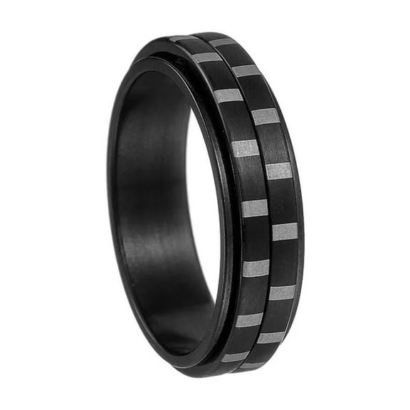 PAMTIER Men's Stainless Steel Vintage Cool Hip Hop 6mm 2 Rows Musical Piano Keys Rotatable Ring Anxiety Band Black Size 12