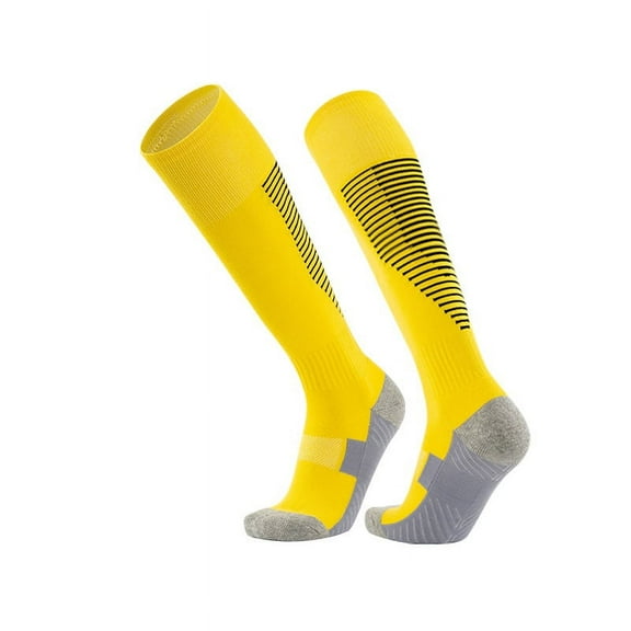 Zhuge Football Socks, Adult Knee Length Non Slip Football Socks, Long Tube Striped Sports Socks Football Socks for Both Men and Women(Yellow)