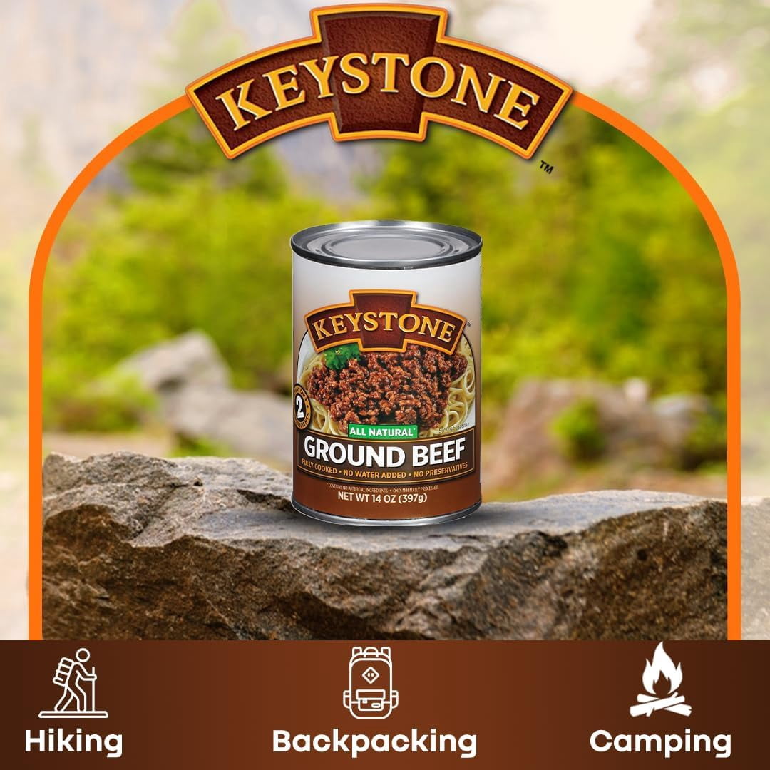 Keystone Fully Cooked Ground Beef, 14 oz, 12 Pack - Ready for Camping, Hiking, Backpacking