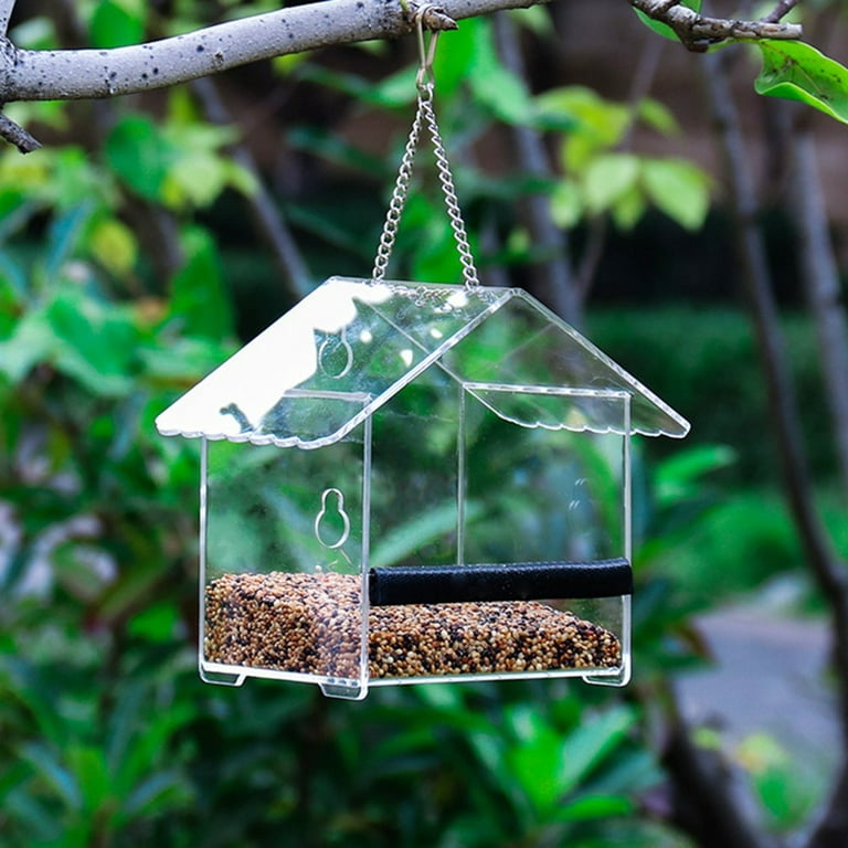 SUQ I OME Outside Wild Clear Window Mounted Bird Feeders with Strong  Suction Cups, Acrylic Clear, Window Bird House Feeder for Cardinals, Blue  Jays