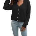 thumbnail image 2 of VEKDONE Cardigan Sweaters For Women Color Blocked Cable Knit V Neck Long Sleeve Button Fall Winter Cropped Jacket Black S, 2 of 4