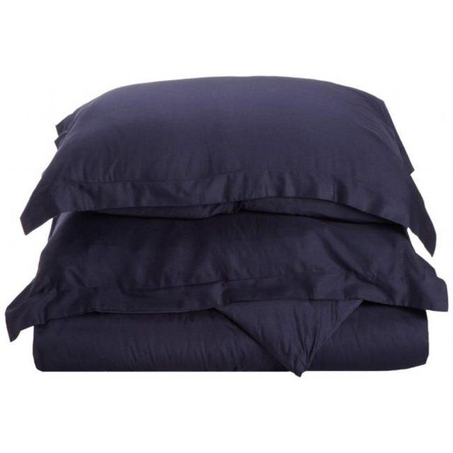 400 Thread Count Egyptian Cotton Twin Duvet Cover Set Solid Navy Blue