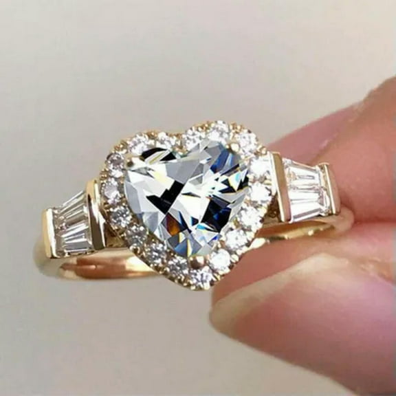 Charm 18k Yellow Gold Plated Rings Cubic Zirconia Wedding Party Jewelry Sz 6-10