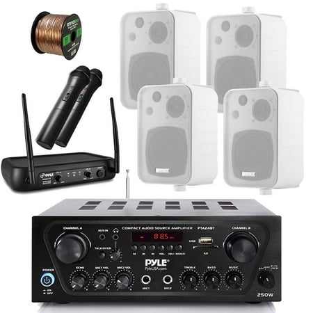- Pyle Wireless Bluetooth Stereo Receiver Amplifier, Dual Channel VHF Wireless Microphone System, 4X Enrock EKMR408W 4