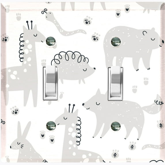 Metal Light Switch Plate Cover Cute Nature Wild Animals Gray ZOO001