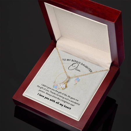 To My Beautiful Stepdaughter Bonus Daughter From Stepmom Stepdad Necklace, A Meaningful Necklace Perfect For Anniversaries, Birthdays, Valentine V7704, White Alluring Necklace