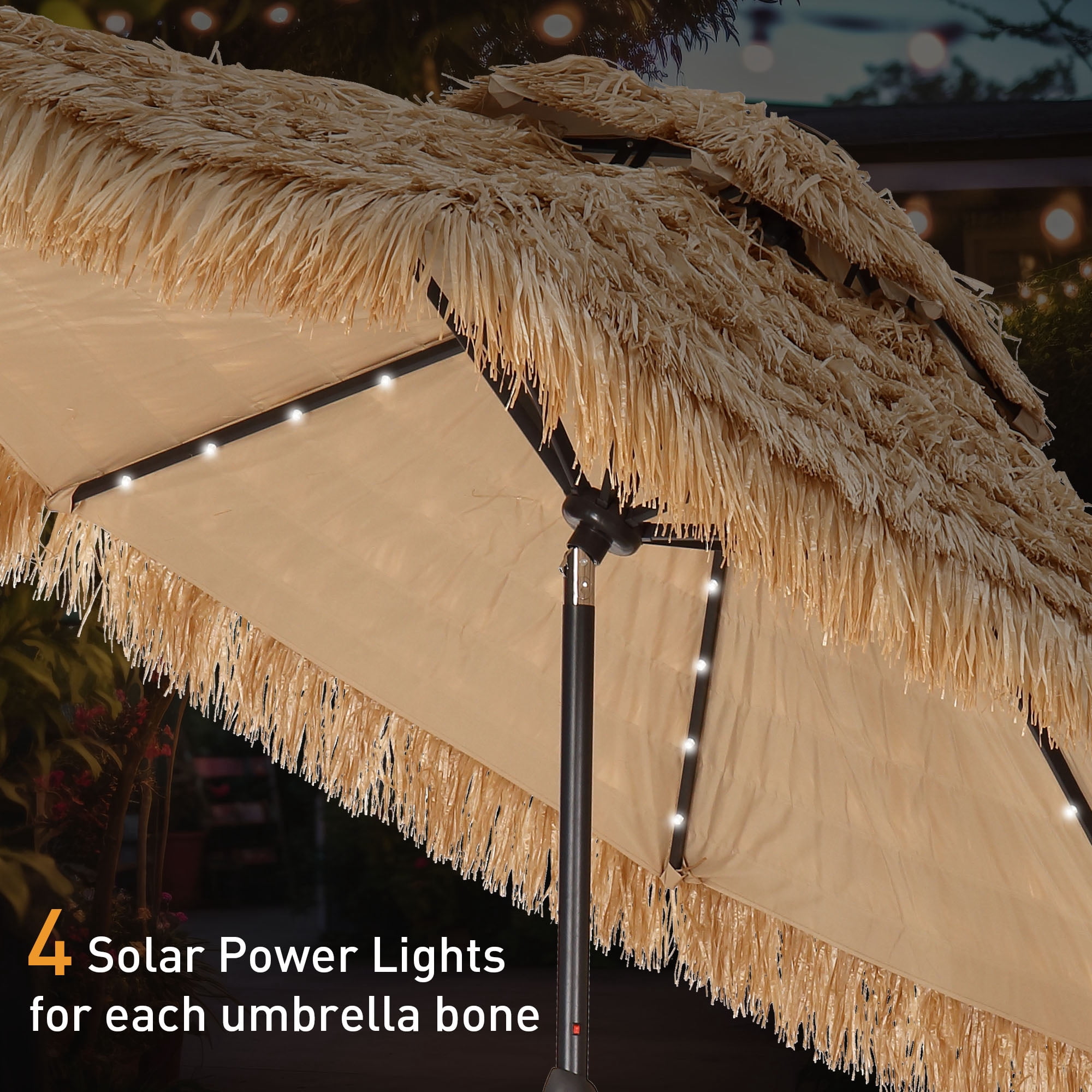 Autlaycil 9 ft Solar LED Lights Thatched Tiki Umbrellas, Pool, Patio, Beach