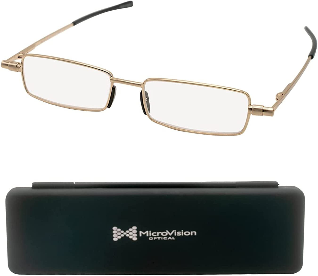 MicroVision Optical Flat Folding Reading Glasses With Compact Case For