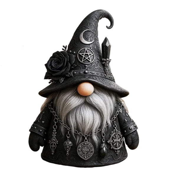 Qonioi Figurine de Gnome Gothique 5,12 Pouces, Statue de Sorcière et Sorcier Mystique avec Symboles Occultes Complexes, Ornement en Résine Gothique Sombre pour Halloween, Autel, Étagère de Sorcellerie