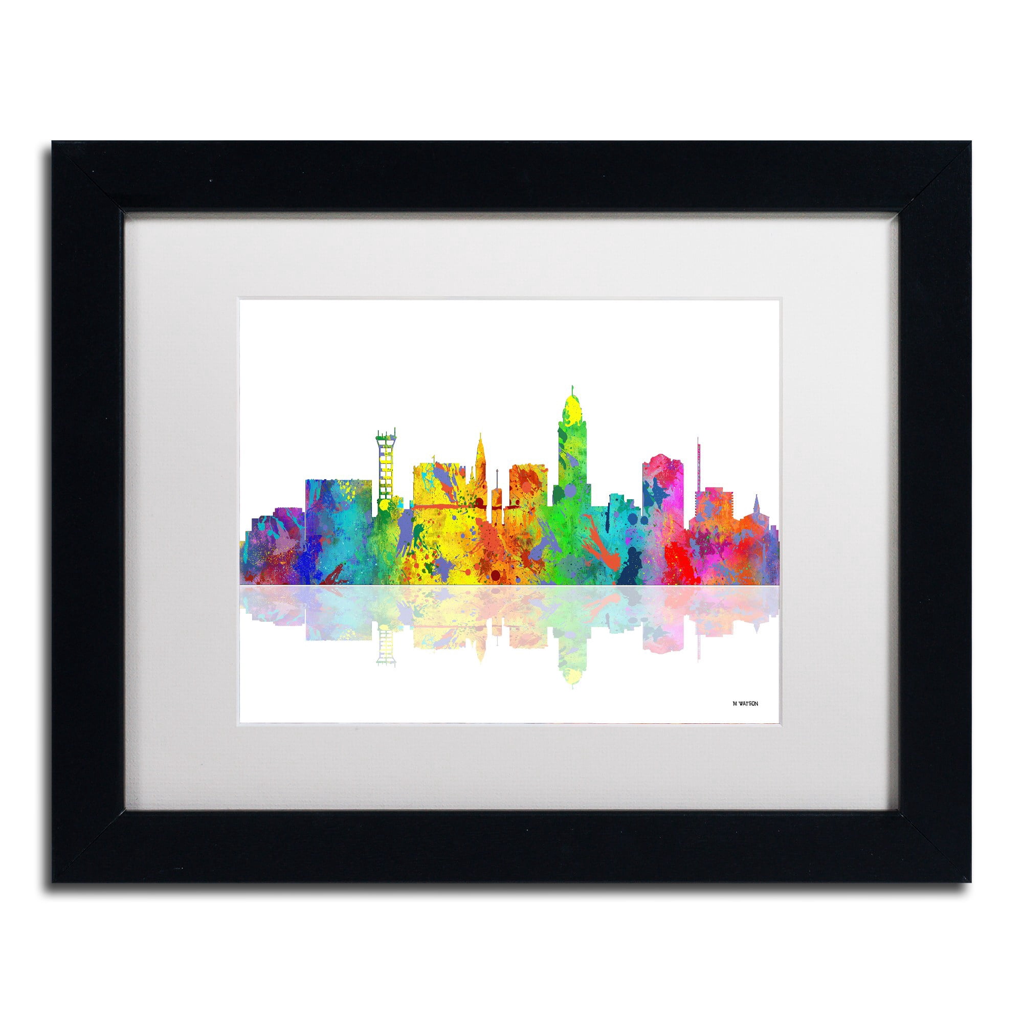 Trademark Fine Art "Lincoln Nebraska Skyline II" Canvas Art by Marlene Watson White Mat, Black Frame