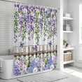 thumbnail image 5 of Polyester Fabric Spring Purple Flowers Shower Curtain, Farmhouse Leaves Fences Gray Wood Waterproof Bathtub Curtain Bathroom Decor Set with Hooks 72 x 72 Inches, 5 of 6