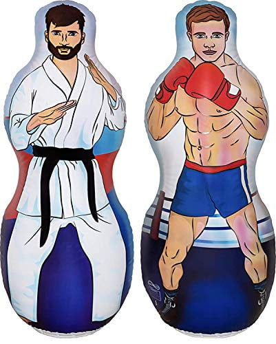 ImpiriLux Inflatable Two Sided Karate and Boxing Punching Bag Includes One Inflatable 5 Foot Tall Bop Bag with Illustration of a Karate Master on One Side and Boxer on Reverse Side 