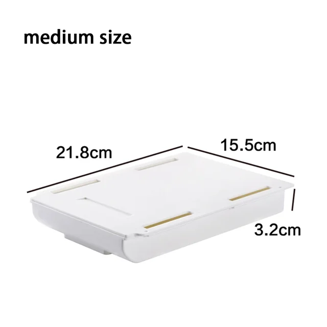Caja de almacenamiento oculta, cajón de almacenamiento de escritorio, soporte de almacenamiento de mesa de plástico autoadhesivo, organizador de papelería y cosméticos para artículos diversos simples