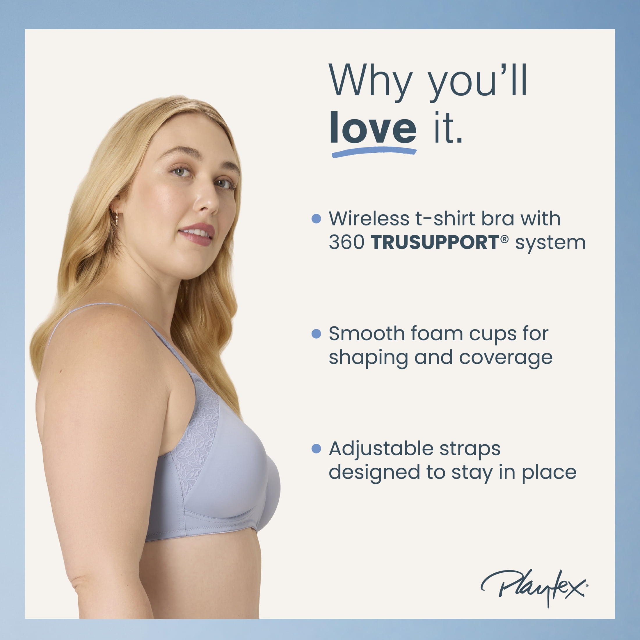 Playtex Women's Smoothing T-Shirt Wireless Bra, Moisture Wicking (Plus Sizes)