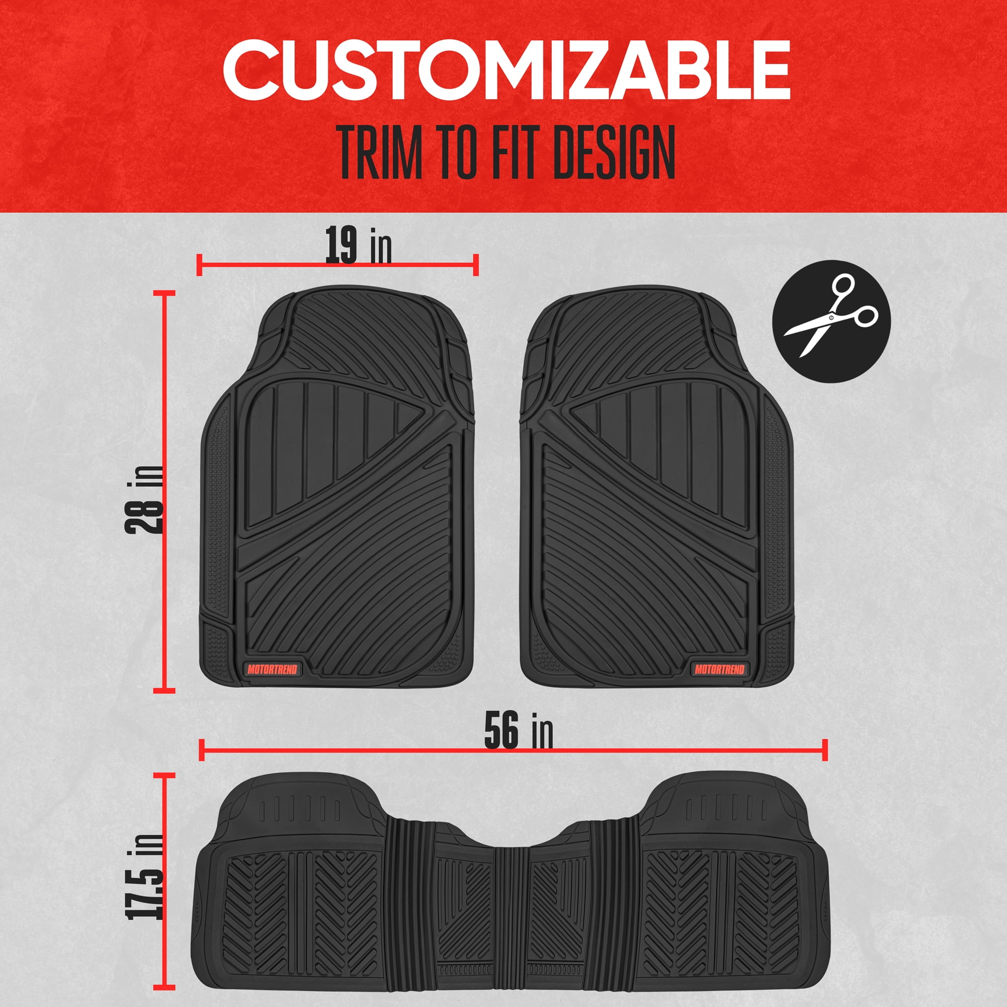 Motor Trend FlexTough All Weather Rubber Car Floor Mats 3 Piece Waterproof Liners for Cars Truck SUV Black Walmart