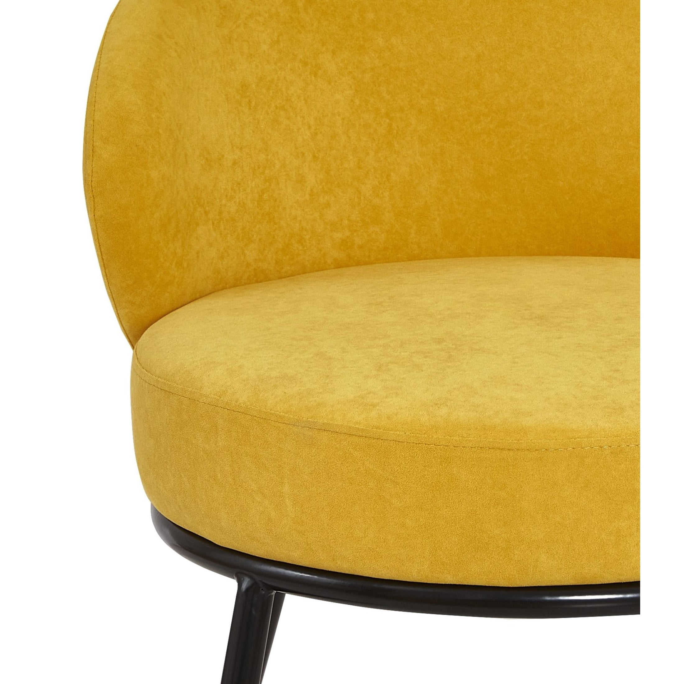 GDF Studio 27.36" Mid-Century Modern Round Accent Chair with Velvet Upholstery, Black Metal Legs, Yellow