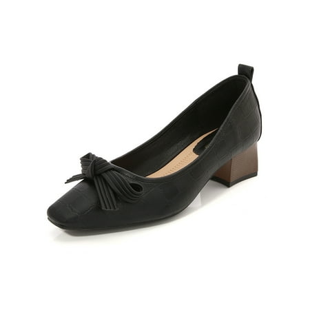 

Rockomi Womens Heels Slip On Dress Shoes Chunky Pumps Ladies Fashion Comfort Mid Heel Black 5