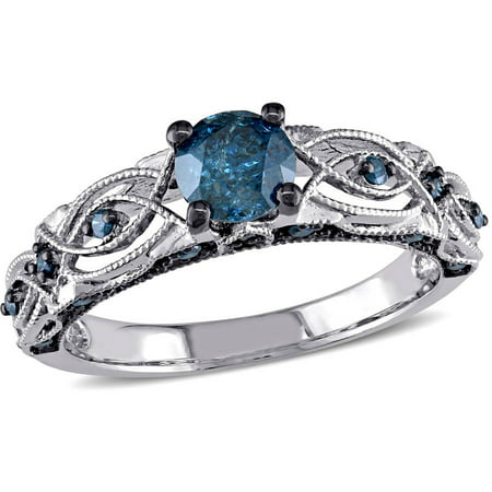 4/5 Carat T.W. Blue Diamond 10kt White Gold Vintage Filigree Engagement Ring