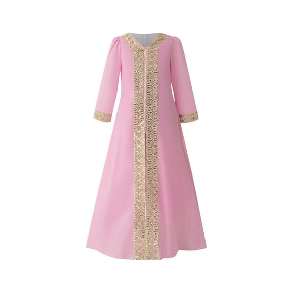 ZACPNCV Girls Medieval Princess Maxi Dress Renaissance Long Bell Sleeve Vintage Retro Ball Gowns Pink 6-7 Years