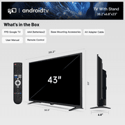 FPD 43-inch Smart TV, 1080P FHD Android TV with Google Play Built-in Chromecast, Dolby Audio, Hdr 10, Flat Television with Assistant Voice Control
