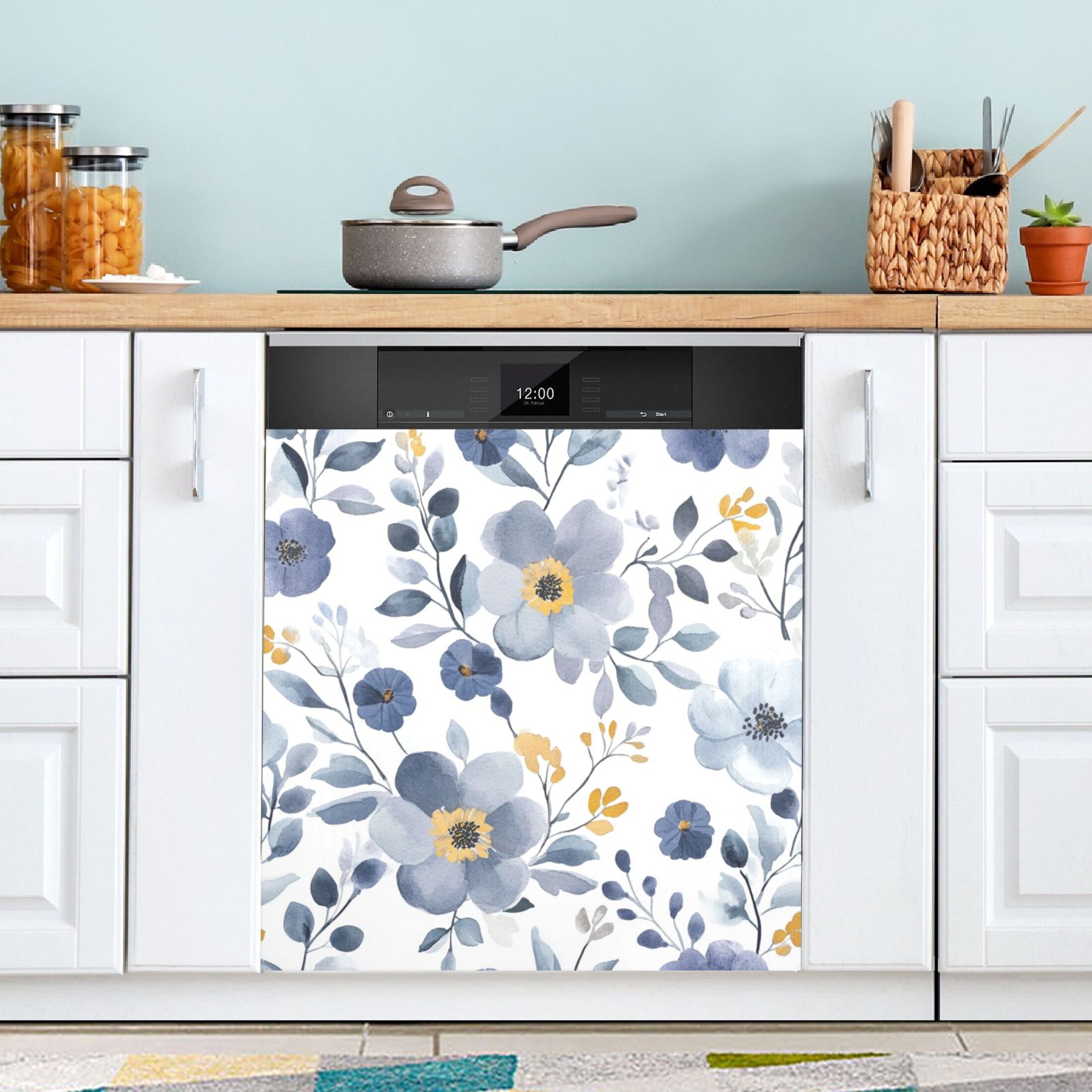 Dishwasher Magnetic Sticker 23x26 Inch Refrigerator Magnetic Sticker Washing Machine Magnetic Sticker Kitchen Panel Magnetic Sticker Home Decor Grey Cartoon Flower