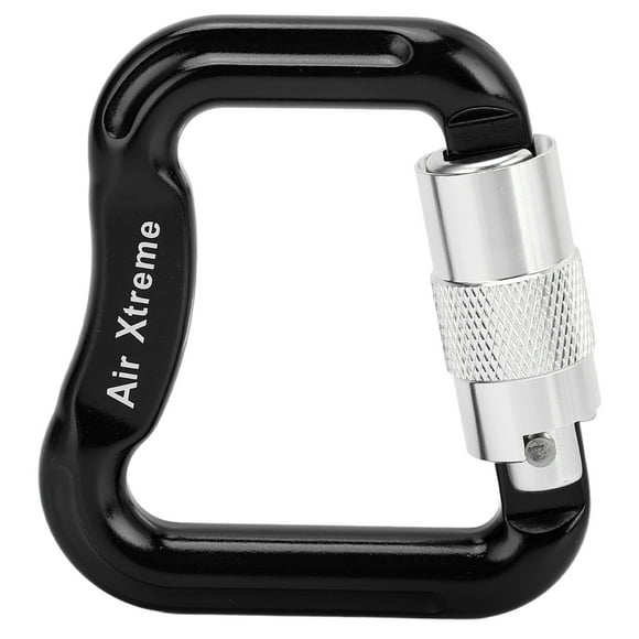 Mosquetón de escalada con bloqueo automático de 20 kN, con cierre giratorio, ligero, para escalada en roca y montañismo, en forma de D, color negro.