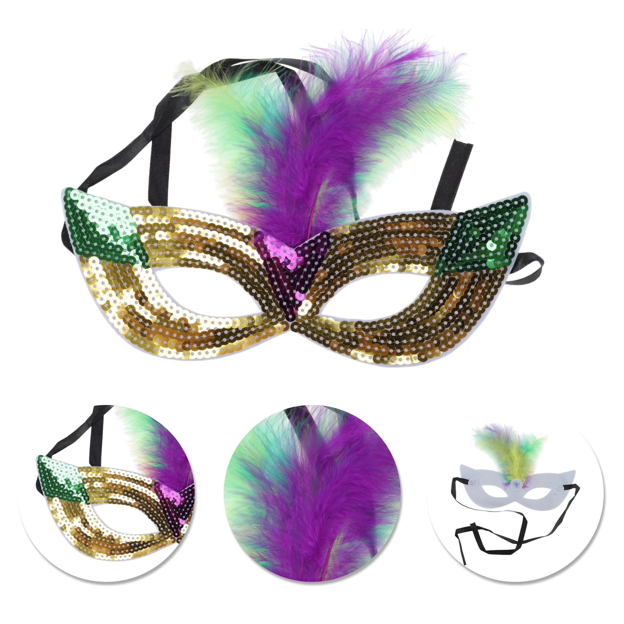 Unique Bargains 1 Pack Colorful Feather Sequins Half Face Party Mask Gold Tone