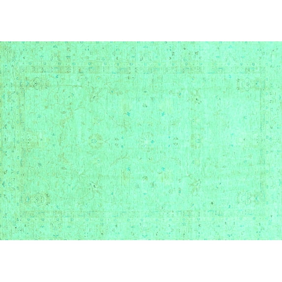 Ahgly Company Machine Washable Indoor Rectangle Oriental Turquoise Blue Traditional Area Rugs, 5' x 7'