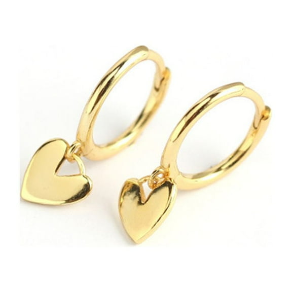 Heart Dangle Hoop Earrings, Small Gold Hoops, Dainty Hoop Earrings, Cute Minimalist Earrings, Sterling Silver Earrings, Best Gifts for Her