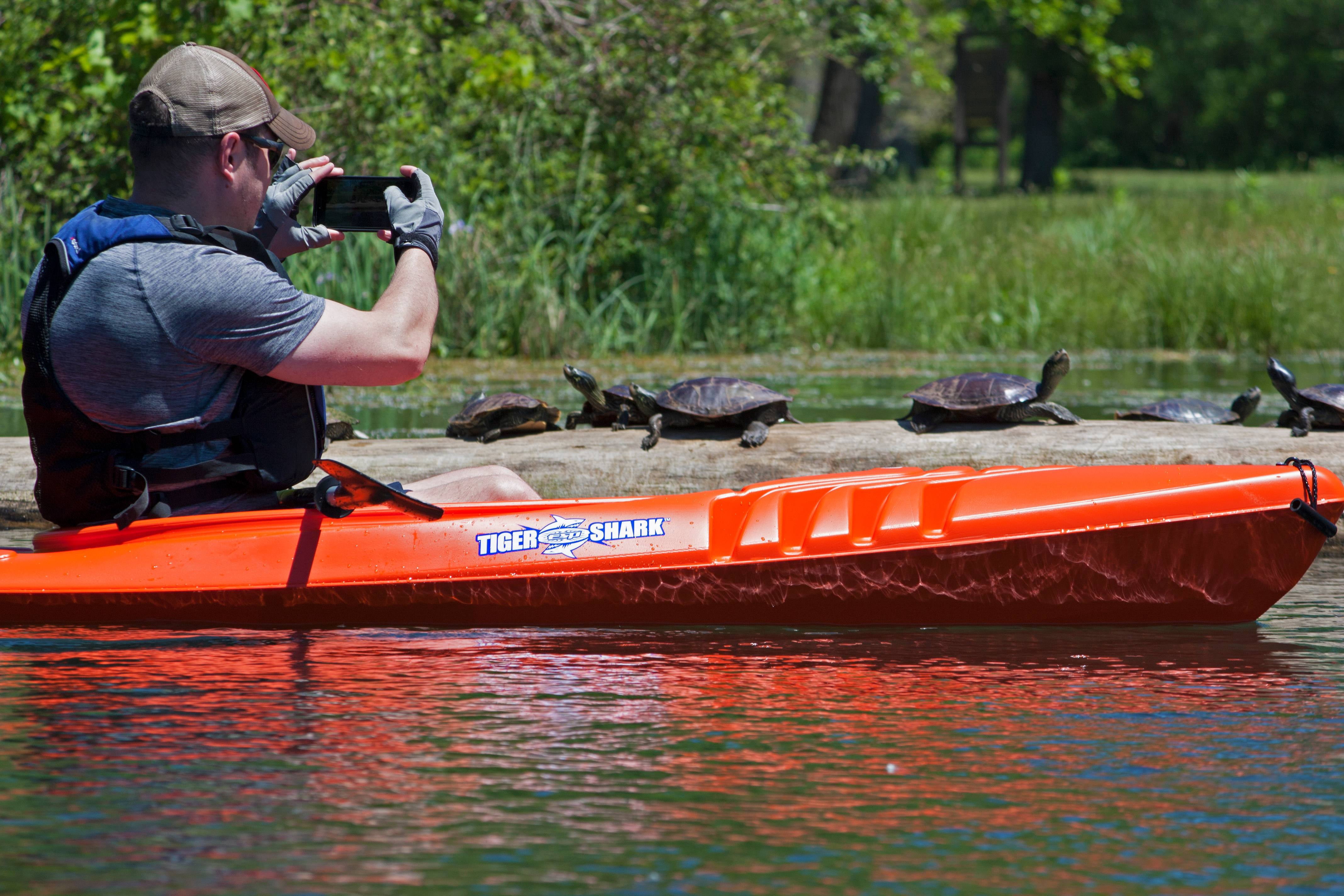 ESP Tiger Shark 9 Foot Sit-In Kayak with Dry-Ride Wave Breaker Design - Includes 87'' Locomotion Paddle - Orange