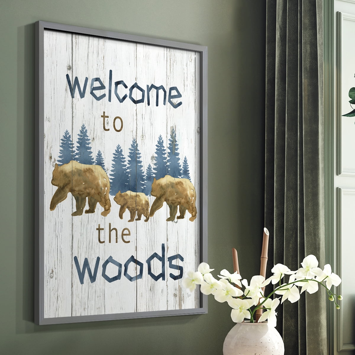 Welcome to the Woods Framed Print in Gray Solid Wood 16 x 20 Framed Print