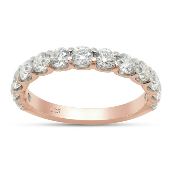 AFFY Half Eternity Ring for Women,1.20CT Round Lab Created Moissanite Wedding Band in 14K Rose Gold over Sterling Silver Size-4