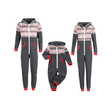 

Aunavey PJs Family Matching Christmas Onesies Sleepwear Fleece Hooded Jumpsuit Reindeer Pajama Set