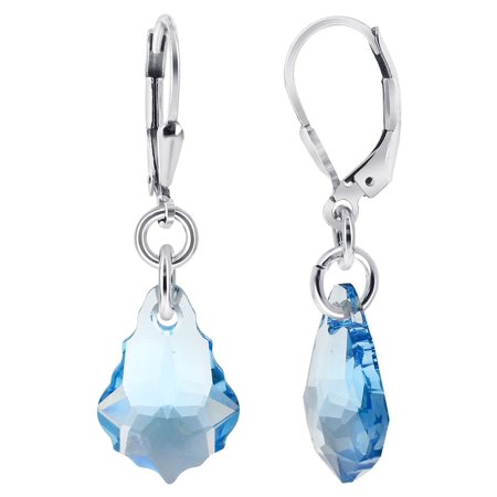 Wallace Grand Baroque Sterling Silver - Gem Avenue Baroque Shape 925 Sterling Silver Blue Crystal Leverback Drop Earrings