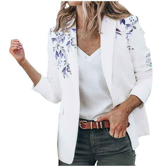 WXLWZYWL Winter Coats for Women Plus Size Clearance Women'S Casual Blazer Open Front Lapel Long Sleeve Flower Print Pocket Suit Work Office Jackets Blazer