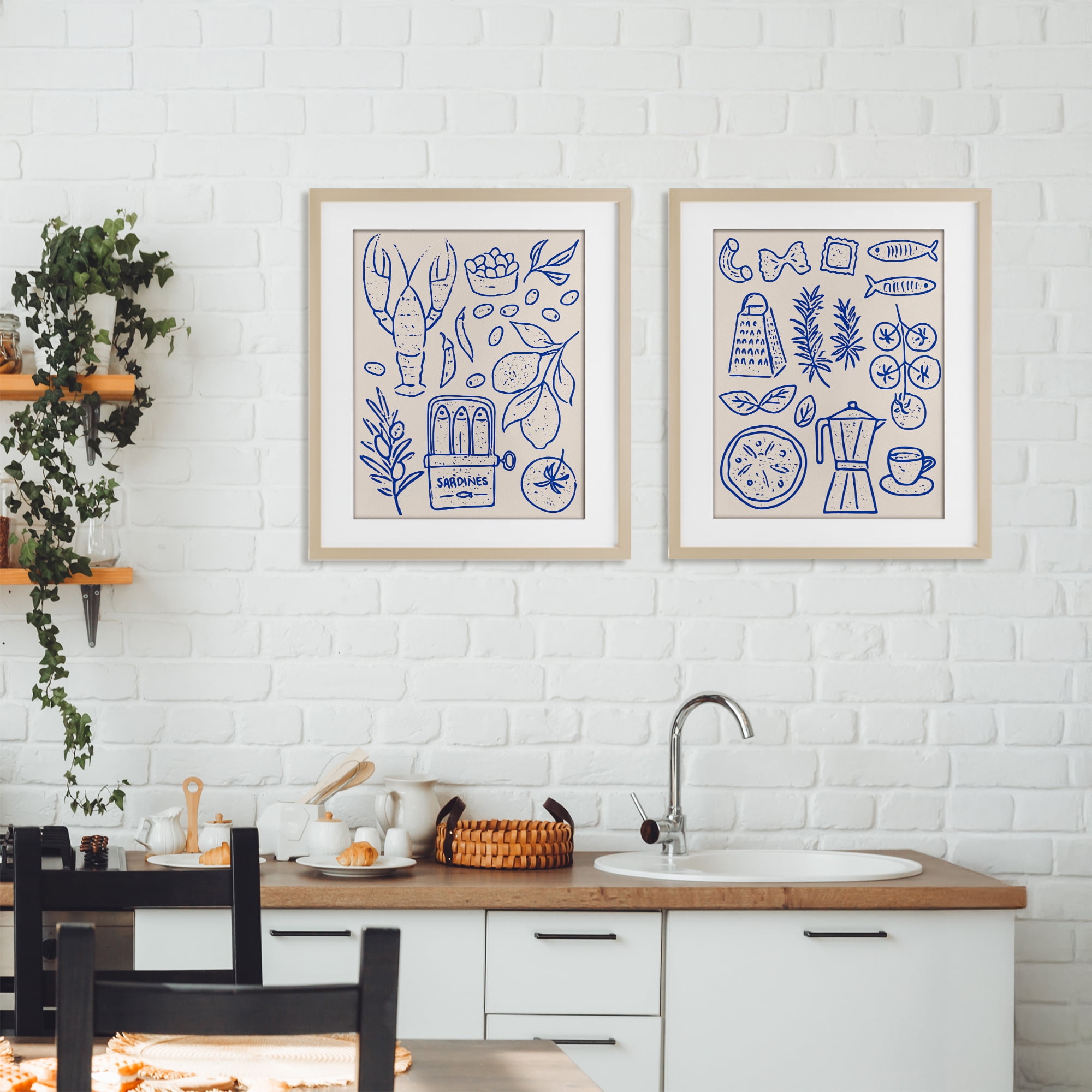 Stupell Industries Mediterranean Kitchen Simplicity 2 Piece Birch Framed Print Under Glass Set, design by Camila Juncos