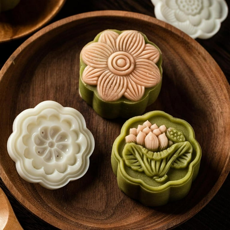 GENEMA Mid-Autumn Festival 75g Mooncake Mold 3D Flowers Design