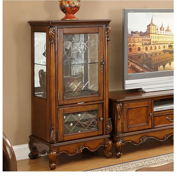 Gabinete de vino americano de madera maciza, gabinete vertical de vidrio de almacenamiento de exhibición alta y baja